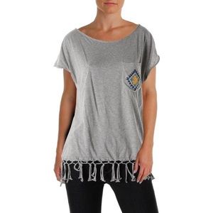 DENIM AND SUPPLY grey beaded fringe tee shirt